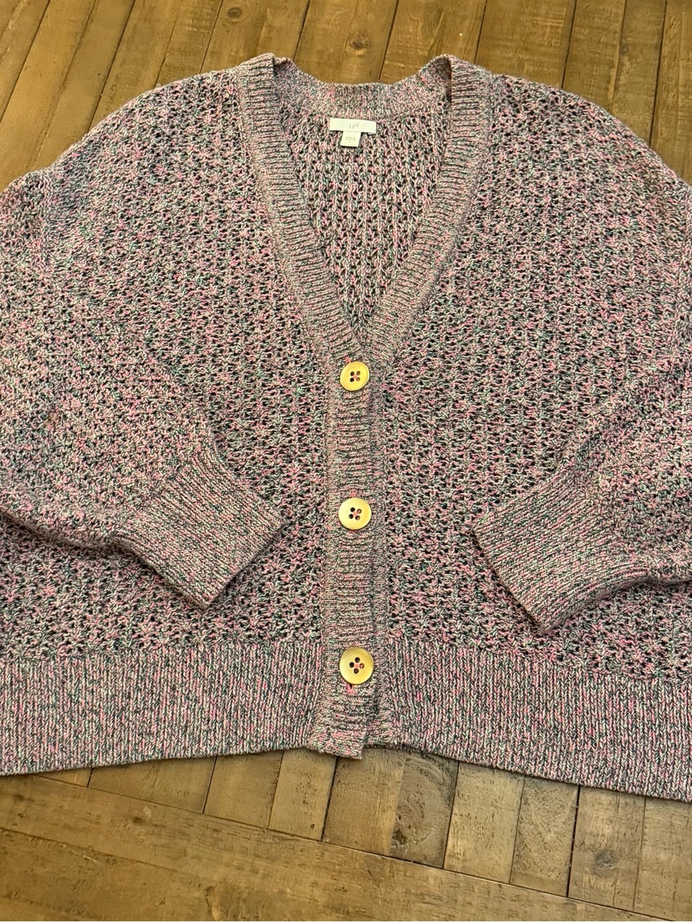 J. Jill Pink Multi-Tone Open Knit V-Neck Cardigan